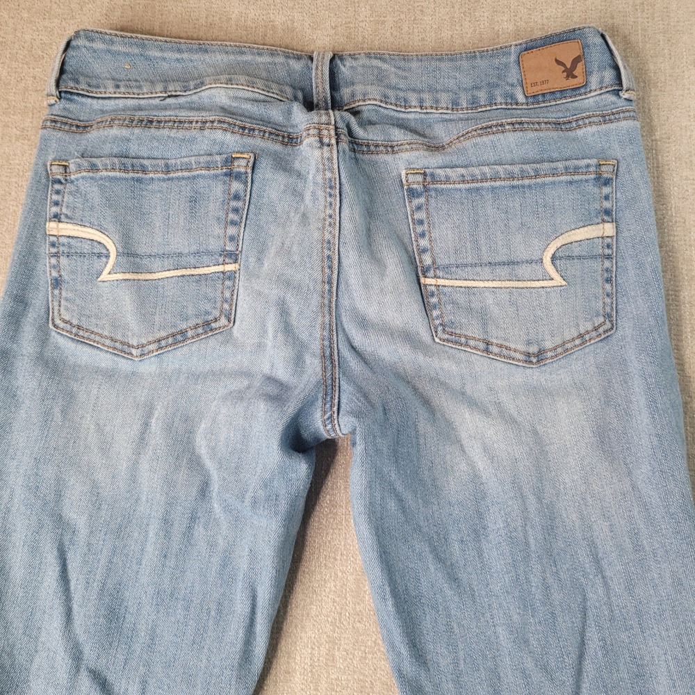American Eagle Artist Crop Women Blue Distressed Stretch Denim Jeans 10 - Picture 11 of 12